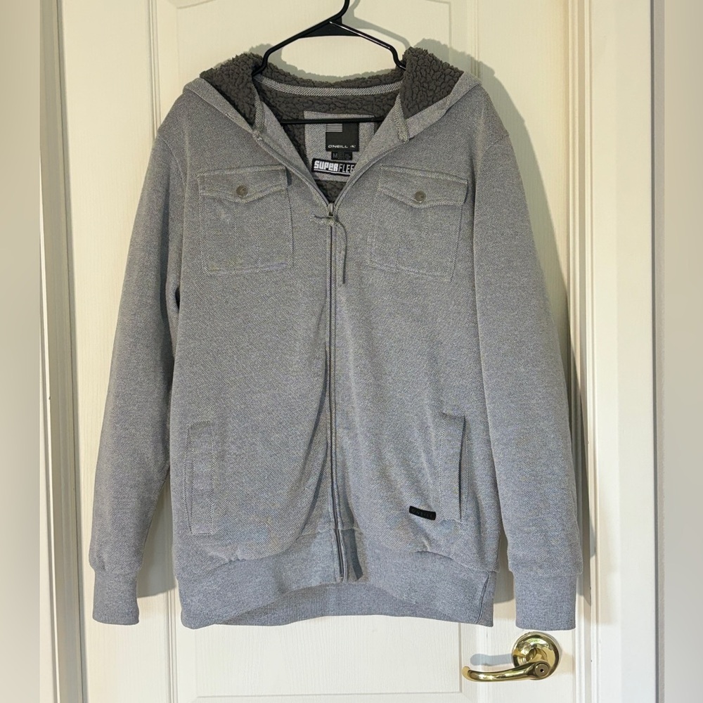 O’Neill Superfleece Men’s Medium Sherpa Lined Full Zip Hoodie Gray